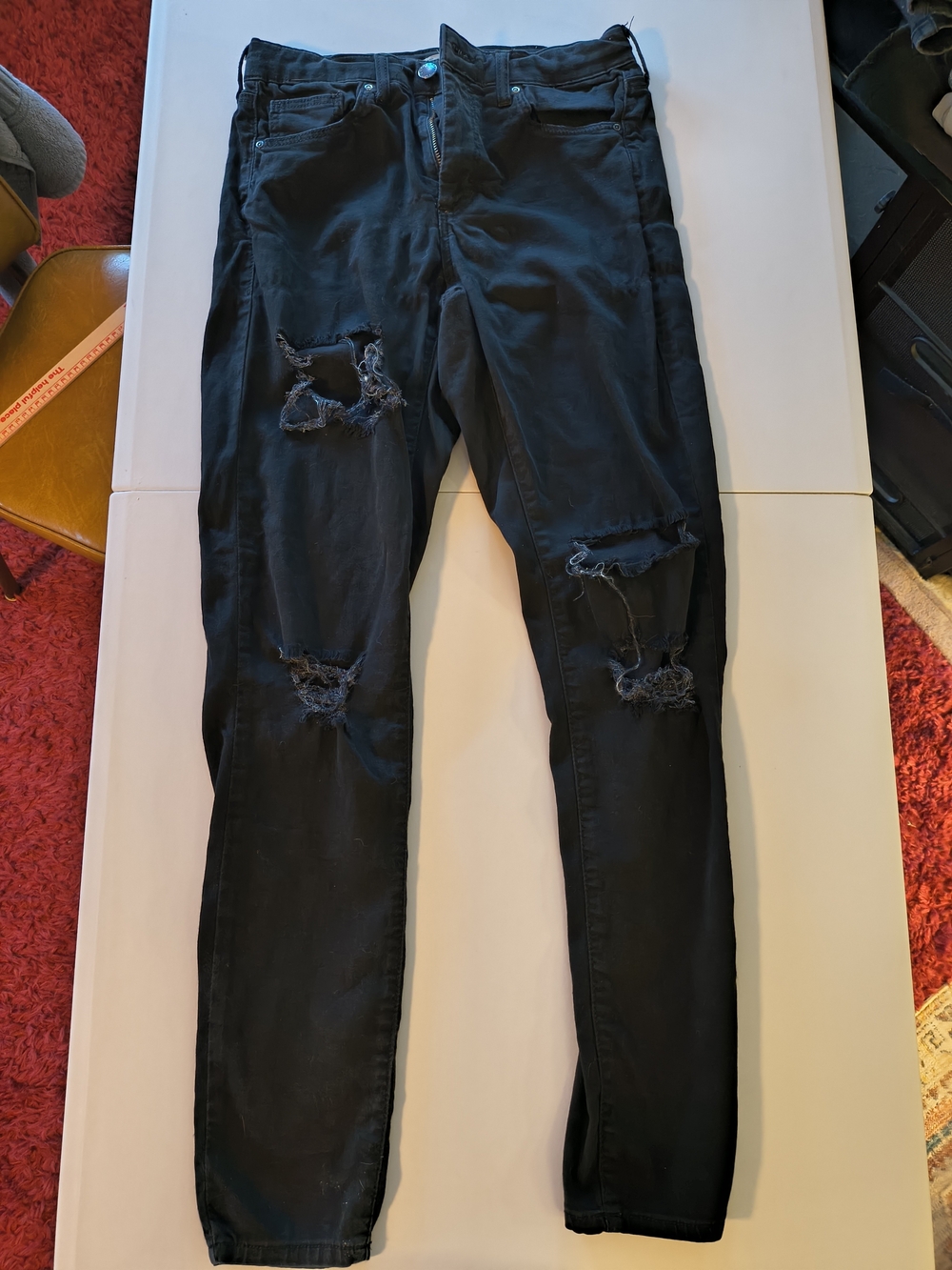 Top Shop moto Leigh Black Distressed Skinny Jeans size waist 28" 25' inseam